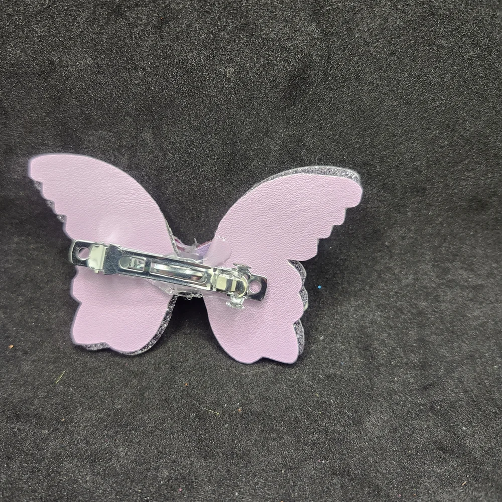 Hand Crafted Purple Butterfly Bow Hair Clip Faux Leather